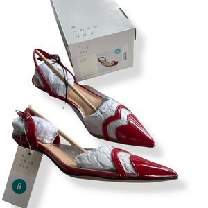 A New Day Women's 8 Eleanor Red Pointed Toe Slingback Kitten Heel Patent Leather